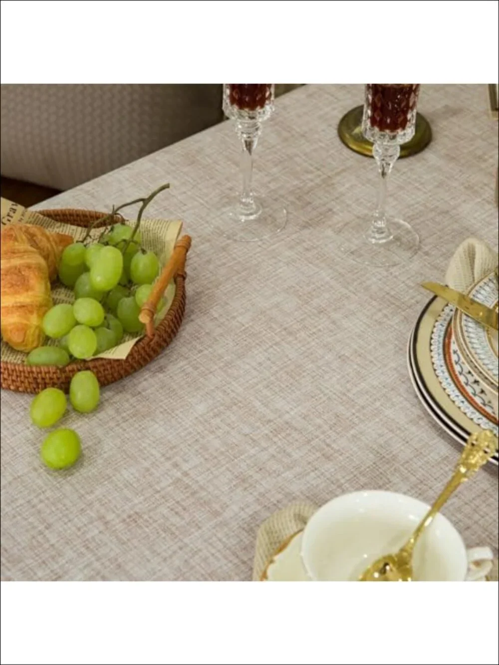 Linen Style Tablecloth 55x102 Rectangular Mitered Border Washable Dining